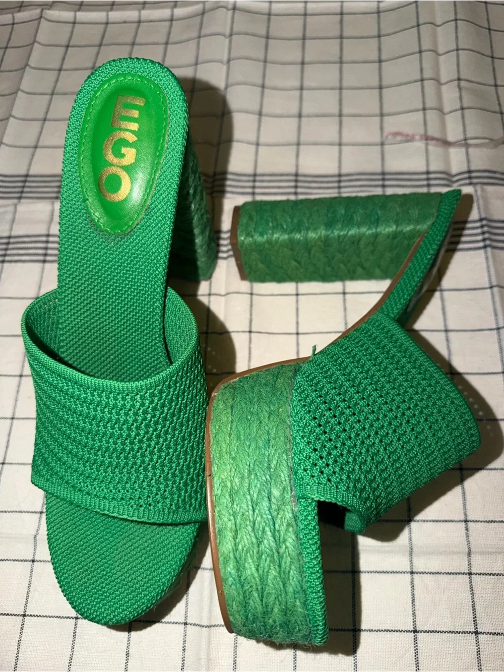 EGO Emerald Green Knit Wedge Mule Sandals